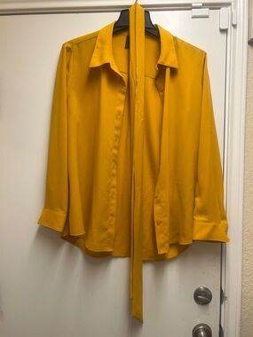 Alex Marie Mustard Yellow Tie-Neck Blouse